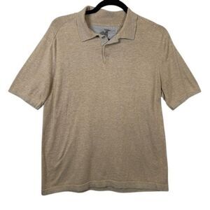 Raffi Silk Blend Sweater Polo Short Sleeves Marled Tan Soft Men's Size Medium